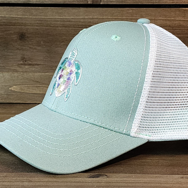 Loggerhead Ponytail Trucker Hat – Women’s Mesh Back Cap with Sea Turtle Vibes