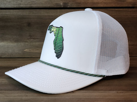 Green Gator White Trucker Rope Hat