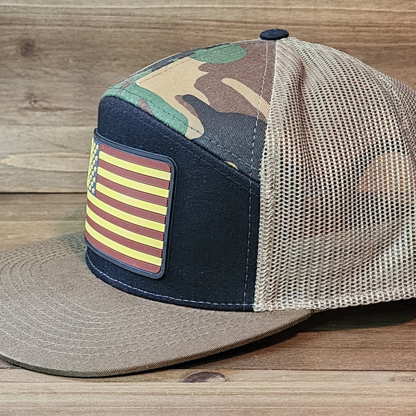 Old Glory American Flag 7 Panel Camo Trucker Hat